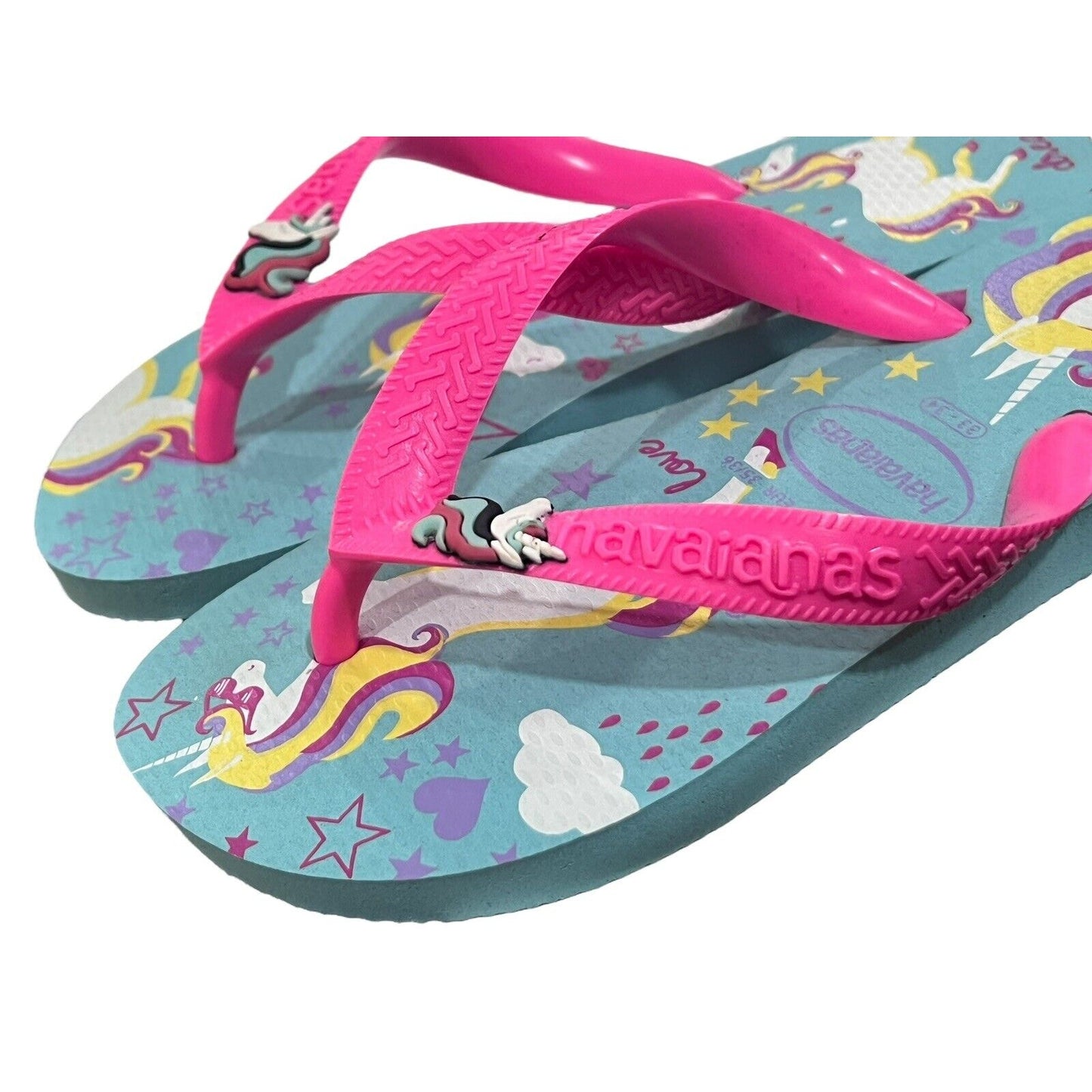 Havaianas Girls Hot Pink Purple Teal Unicorn Flip Flops Sandals Youth Size 3/4
