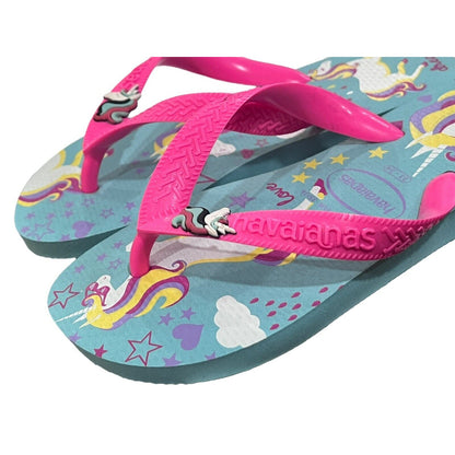 Havaianas Girls Hot Pink Purple Teal Unicorn Flip Flops Sandals Youth Size 3/4