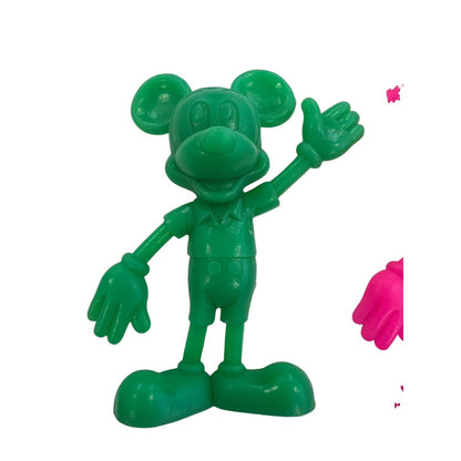 Vintage 1971 Marx Toys Neon Green Pink 6" Disney Mickey Mouse Figures Set Of 2