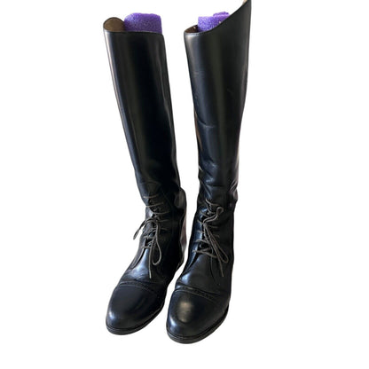 Amazonas Black Leather Lace Pull On Equestrian Riding Boots Size 7 R