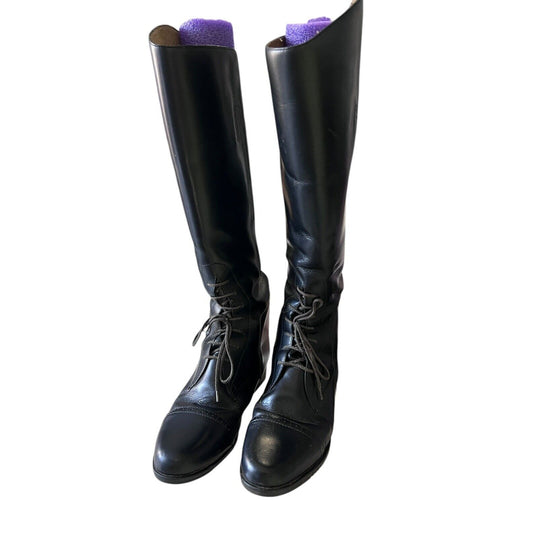 Amazonas Black Leather Lace Pull On Equestrian Riding Boots Size 7 R