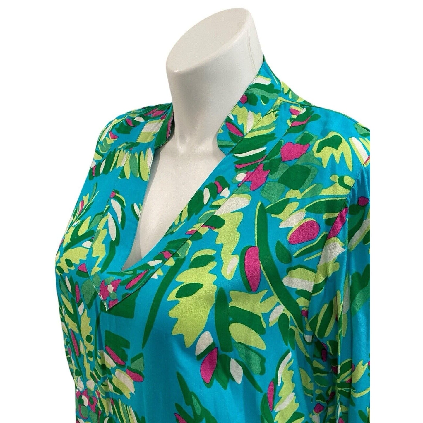 Escapada Living Tory Large Tunic Cover Up Top Aqua Blue Green Palm Tree NWT