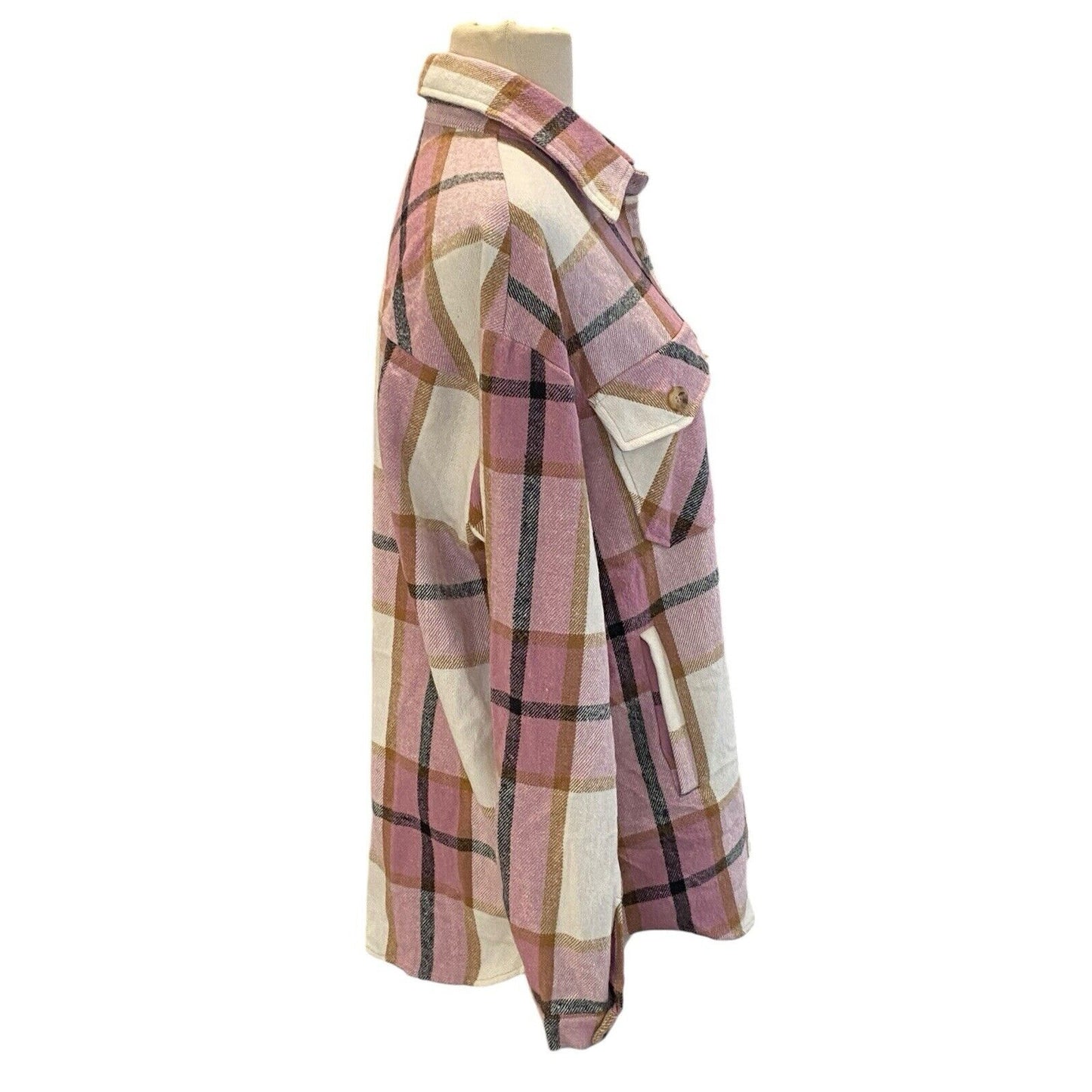 Size Large Jodifl Plaid Flannel Shacket Pink Brown Button Up Shirt Gorpcore