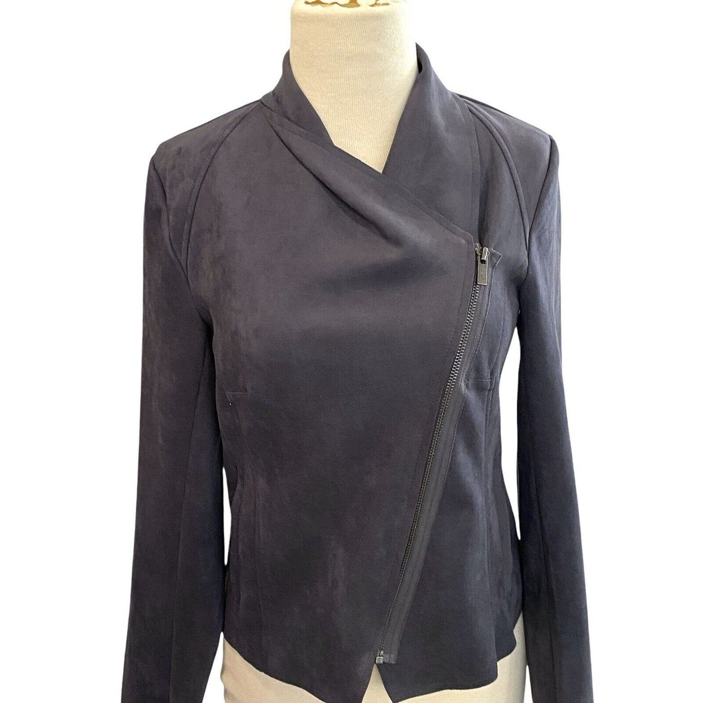 XS Philosophy Faux Leather Suede Asymmetrical Gray Zipper Jacket EUC