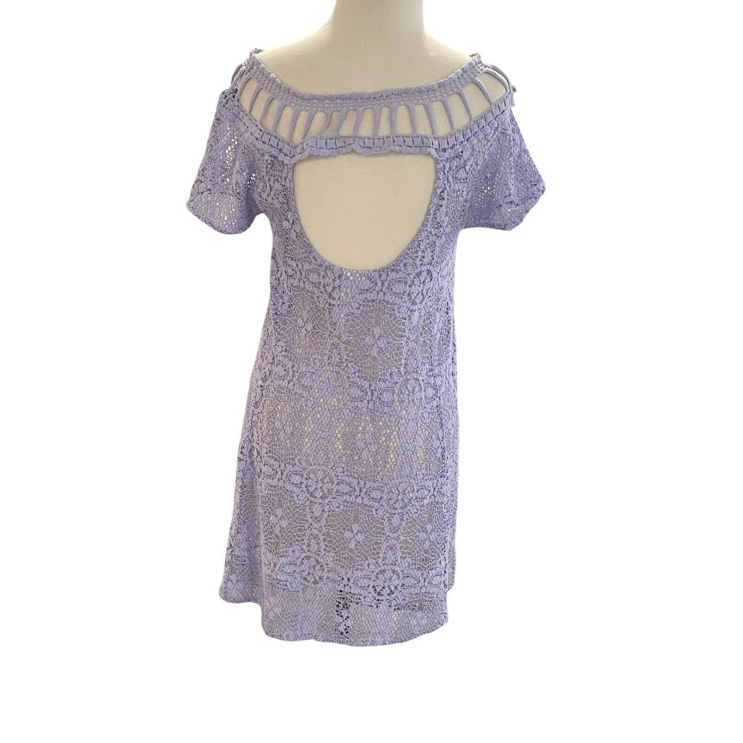 Size Small Free People Holy Mountain Lilac Open Knit Crochet Dress Lined