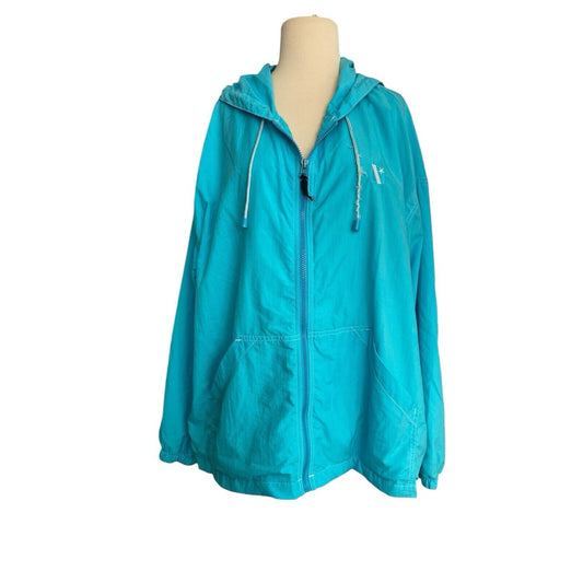 Vintage Venezia Hooded Turquoise Lined Windbreaker Jacket Plus Size 22/24