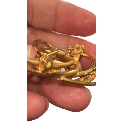 Vintage Nephrite Jade Cabochons Brooch Pin Gold Tone Filigree Leaves Beautiful