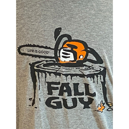 XXL Life is Good Fall Guy Chain Saw Crusher Long Sleeve Slate Gray Mens T Shirt