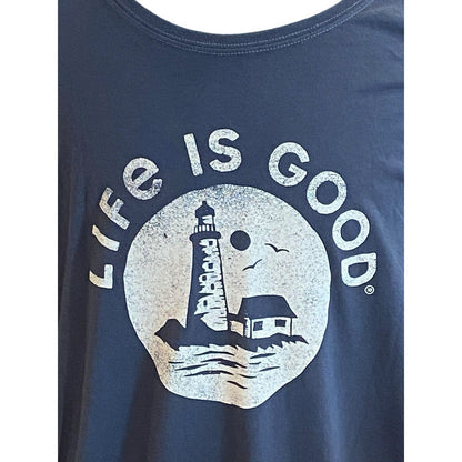 XXL Life is Good Lighthouse Logo Crusher Long Sleeve Slate Blue Mens T Shirt