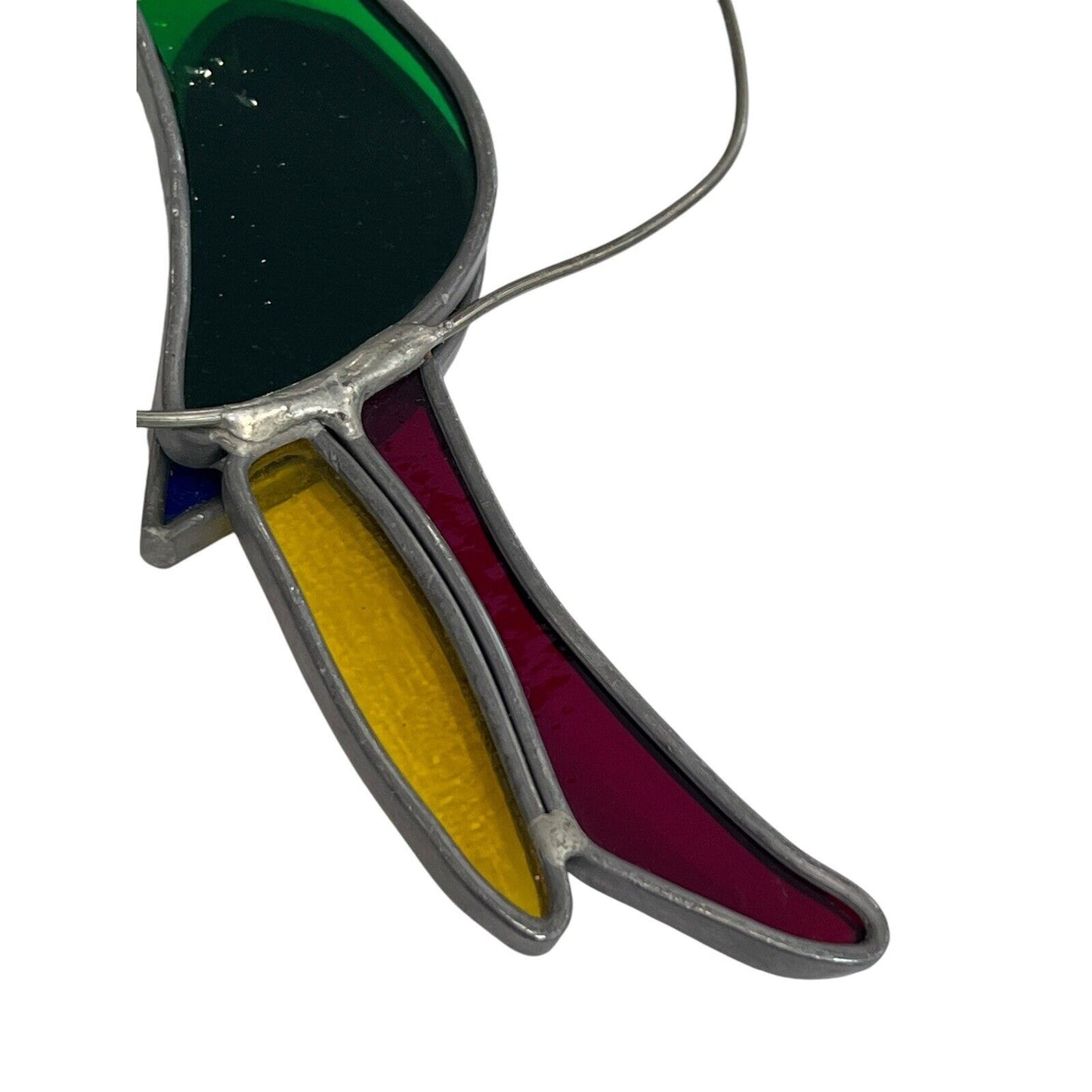 Vintage Stained Glass Parrot Partridge Bird in Loop Sun Catcher
