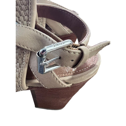 Frye Womens Woven Leather Slingback Open Toe Booties Boots Dani Lt Beige Size 9