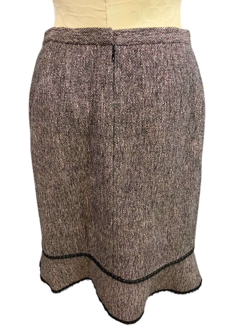 Size 6 Tahari Skirt Suit Jacket Tweed Lace Hem Black Pink Purple