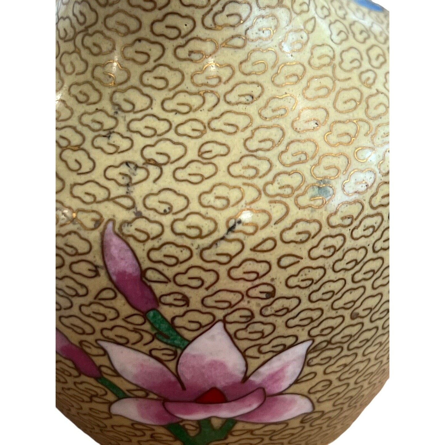Vintage Chinese Cloisonné Butterfly Flower Motif Brass Vase Grand Millennial