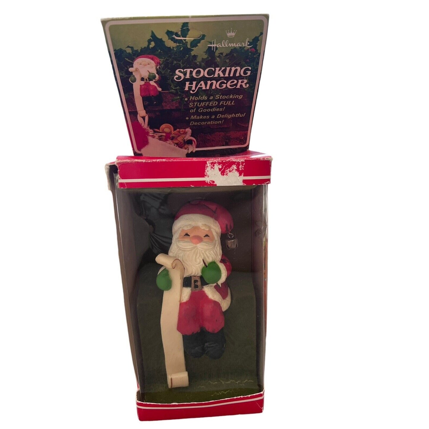 Vintage 1980s Hallmark Santa Claus Stocking Hanger Christmas Jingle Bell NIB