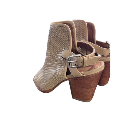 Frye Womens Woven Leather Slingback Open Toe Booties Boots Dani Lt Beige Size 9