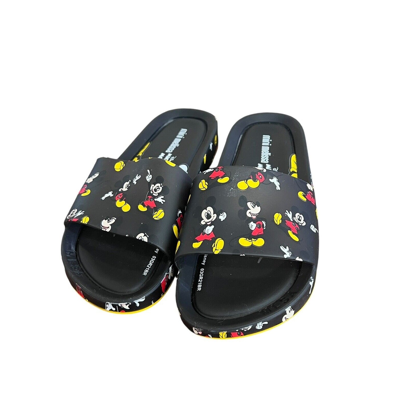 MINI MELISSA Unisex Black Slides Mickey Mouse Sandals Size 2 Youth Disney Beach
