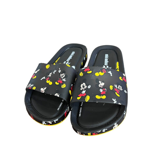 MINI MELISSA Unisex Black Slides Mickey Mouse Sandals Size 2 Youth Disney Beach