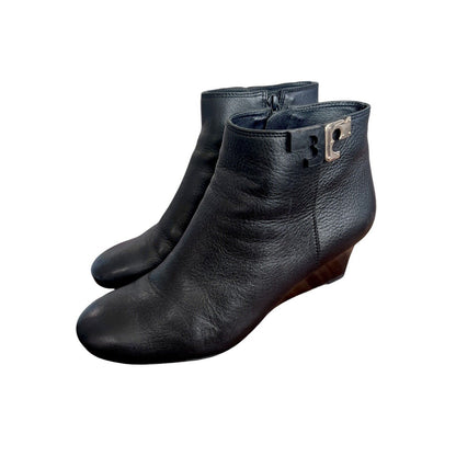 Tory Burch Brooke Black Ankle Wedge Woman Boots Size 9 EUC Pebbled Leather