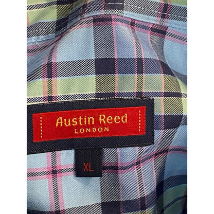 Austin Reed London Men Sz XL Extra Large Shirt Short Sleeve Button Down Plaid