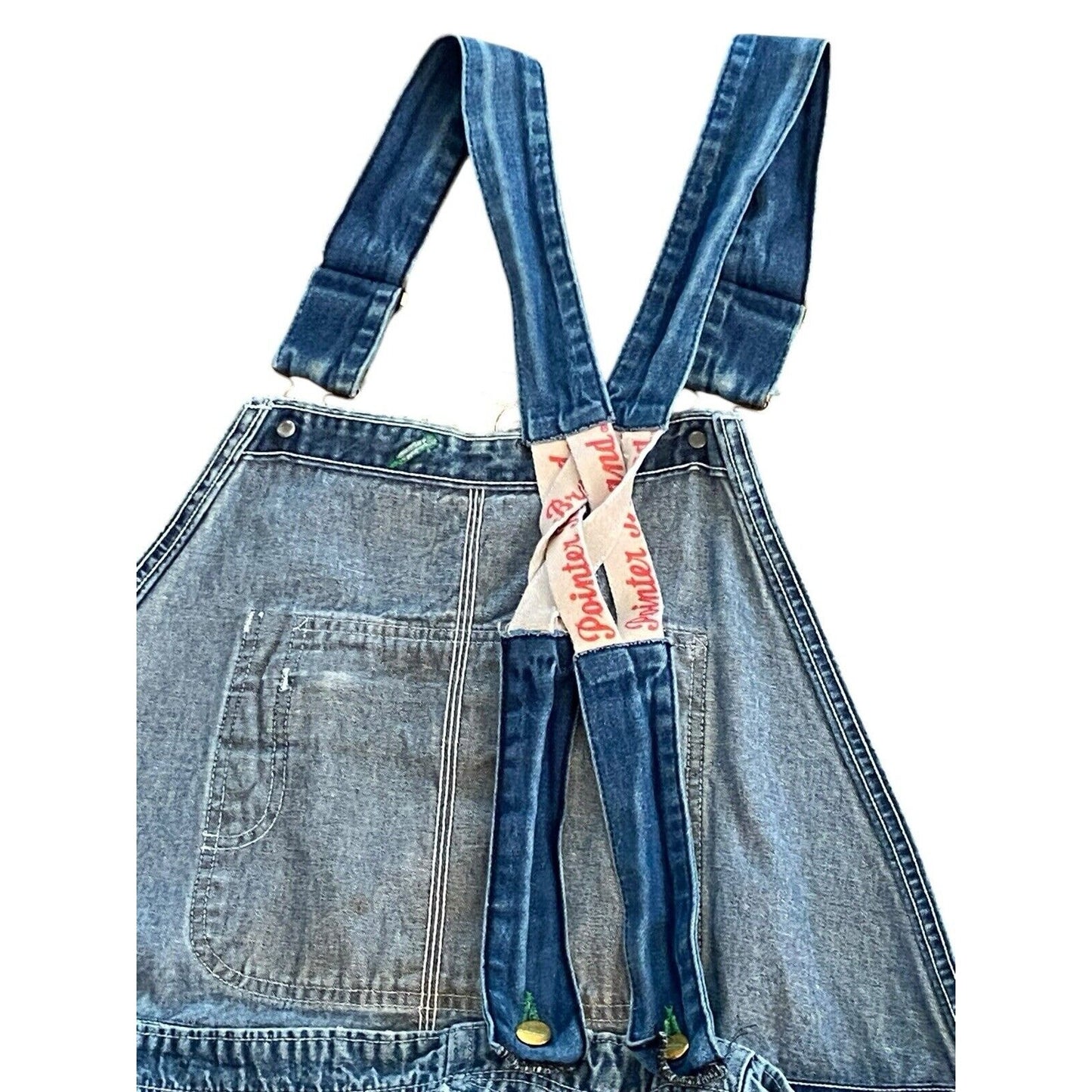 Vintage USA Pointer Low Back Bib Overalls Mens Distressed Worn 48 W 28 Inseam