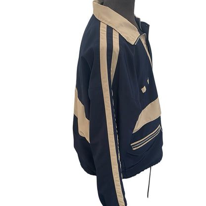 Vangelis Sports Wear Mens Windbreaker Size Large Full Zip Lined Blue Tan Jacket