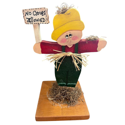 Fall Decor Hand Painted Wooden Scarecrow No Crows Allowed Sign Thanksgiving Farm