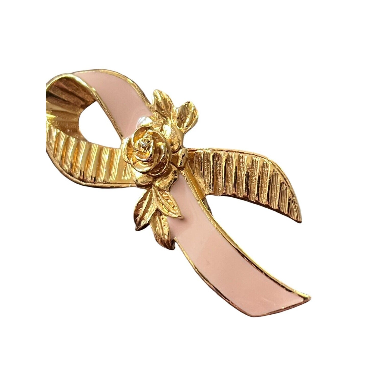 Avon Breast Cancer Awareness Pink Enamel Gold Tone Ribbon Brooch Metal Pin