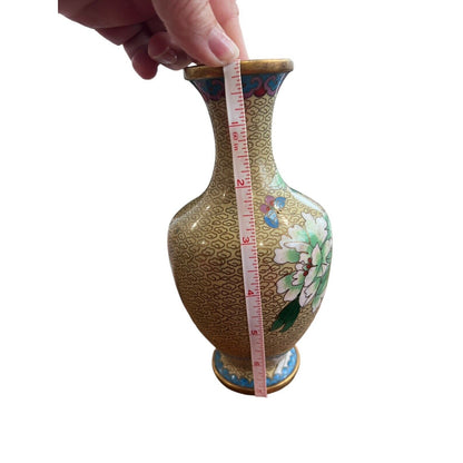 Vintage Chinese Cloisonné Butterfly Flower Motif Brass Vase Grand Millennial