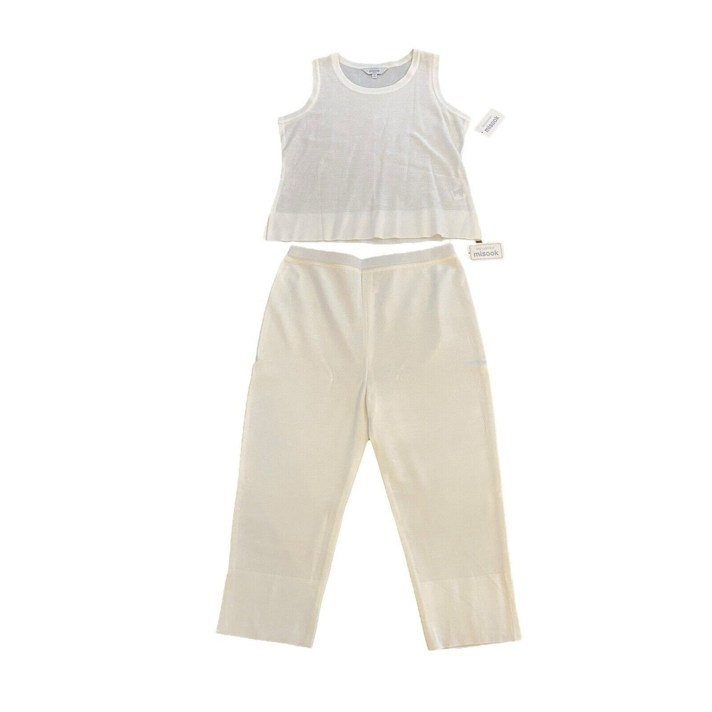 Exclusively Misook Jacket Pant 3 Piece Set NWT Size XL Cream Blue Green Stripe