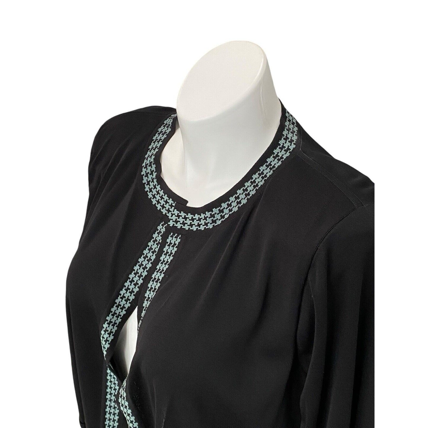 Exclusively Misook Black Open Front Cardigan Womens Herringbone Trim Petite Plus