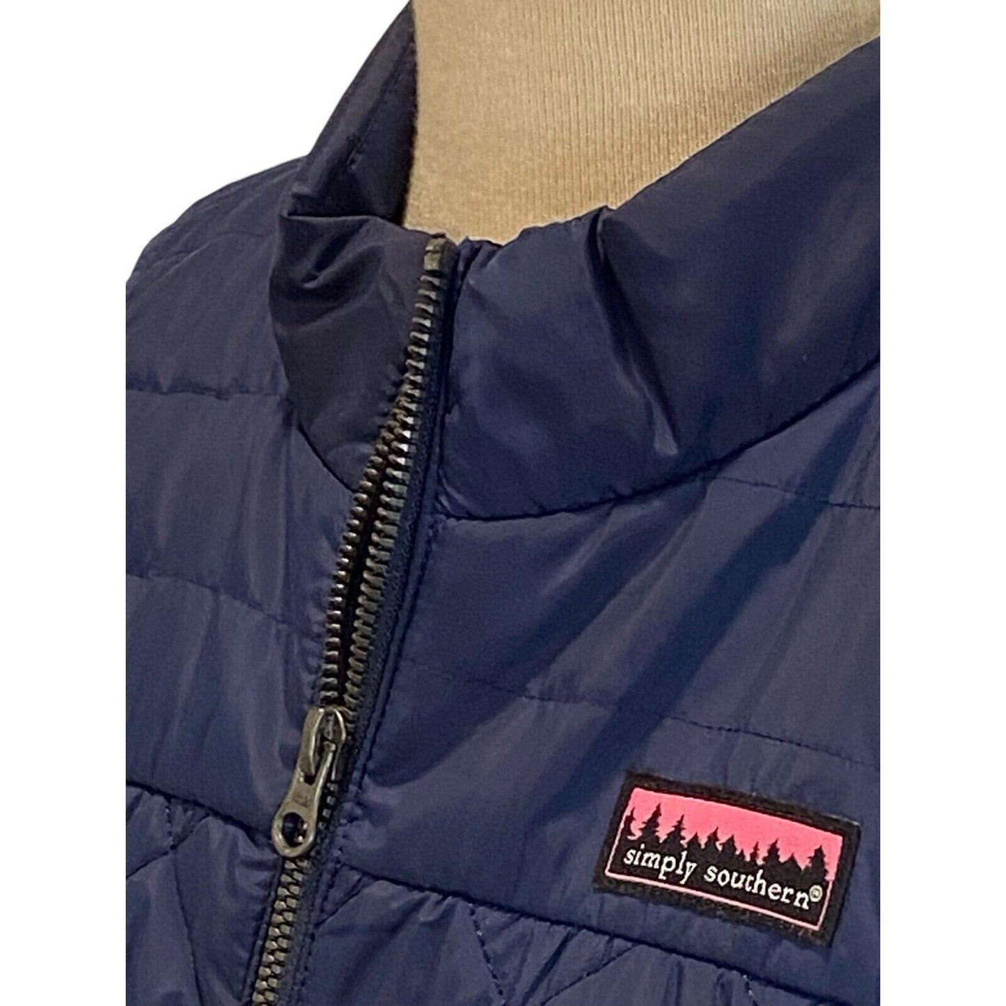 Size Medium Simply Southern Women’s Azure Navy Blue Puffer Vest Classic Preppy