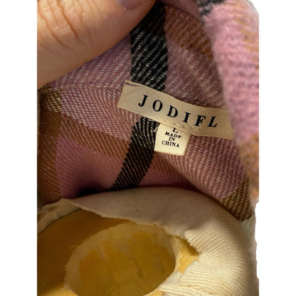 Size Large Jodifl Plaid Flannel Shacket Pink Brown Button Up Shirt Gorpcore