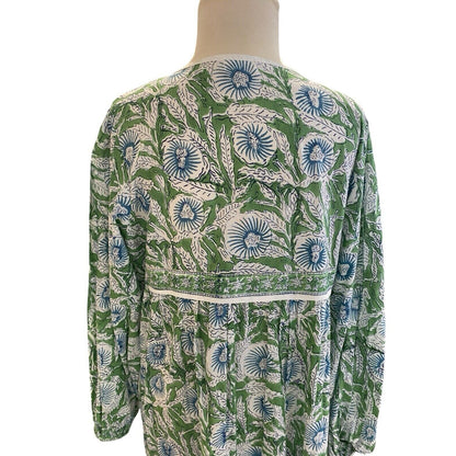 Size XL Karni Cotton Green And Blue Floral Printed Boho Maxi Dress