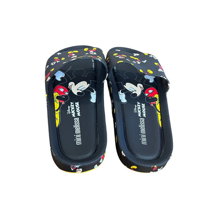 MINI MELISSA Unisex Black Slides Mickey Mouse Sandals Size 2 Youth Disney Beach