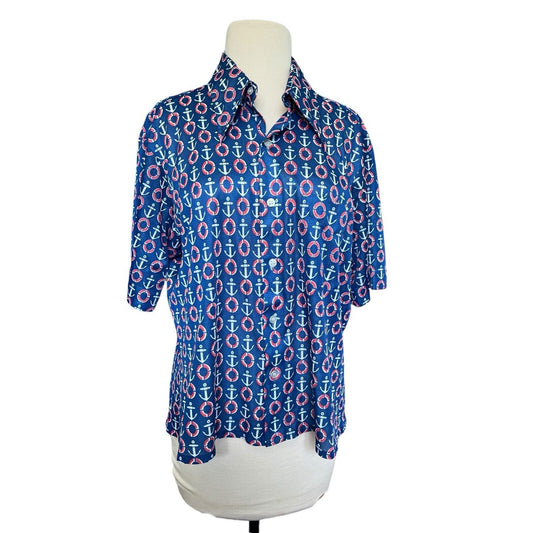 MARLBORO CLASSICS Womens Nautical Shirt Large Rare Vintage Button Down Polyester