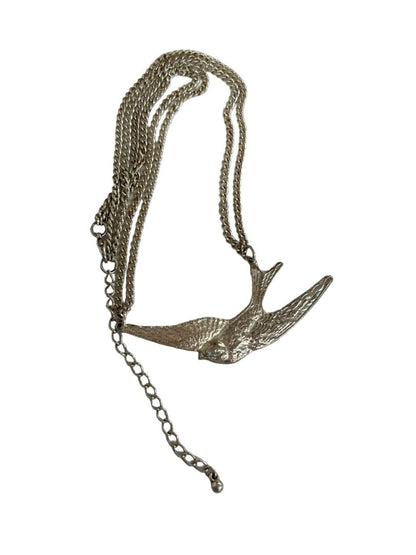 Silvertone Double Chain Necklace Bird in Flight 17.5"-20"