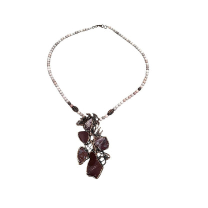 Artsy One Of A Kind Agate Geode Amber Bead Necklace Handmade Copper 24”