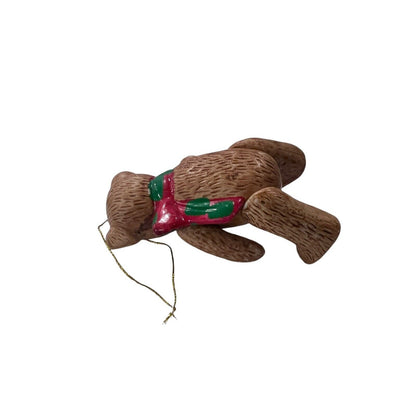 Ceramic Teddy Bear Christmas Ornament Scarf Articulated Jointed Handpainted 4”
