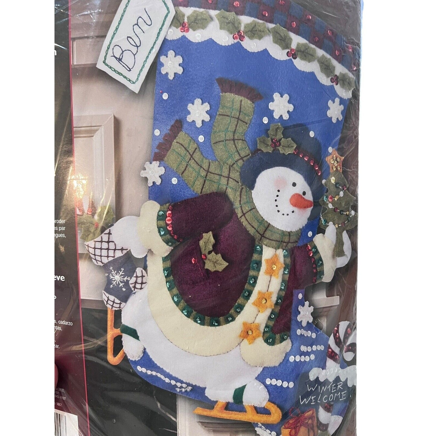 Bucilla Felt Applique Skating Snowman Stocking Kit 85429 Stanziani Sealed NEW