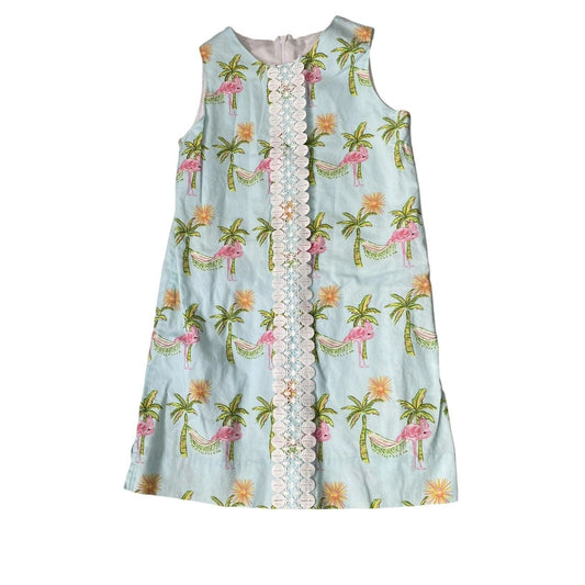 Size 7 J. Bailey “Liza B Dress” Preppy Flamingo Shift Dress Aqua Blue Bright