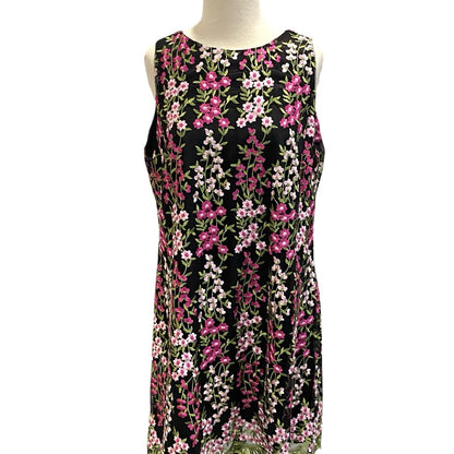 Tahari Arthur S. Levine Dress Black Floral Size 10 Embroidered Sleeveless