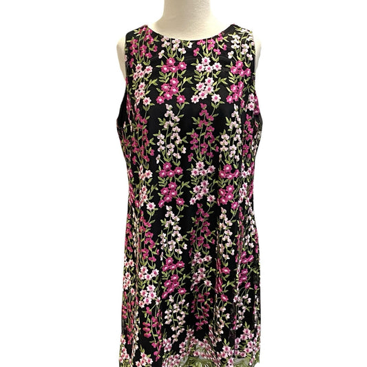 Tahari Arthur S. Levine Dress Black Floral Size 10 Embroidered Sleeveless