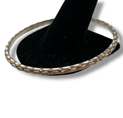 Textured Silvertone and Copper Color Bangle Bracelet 2.6 Inch Inside Diameter