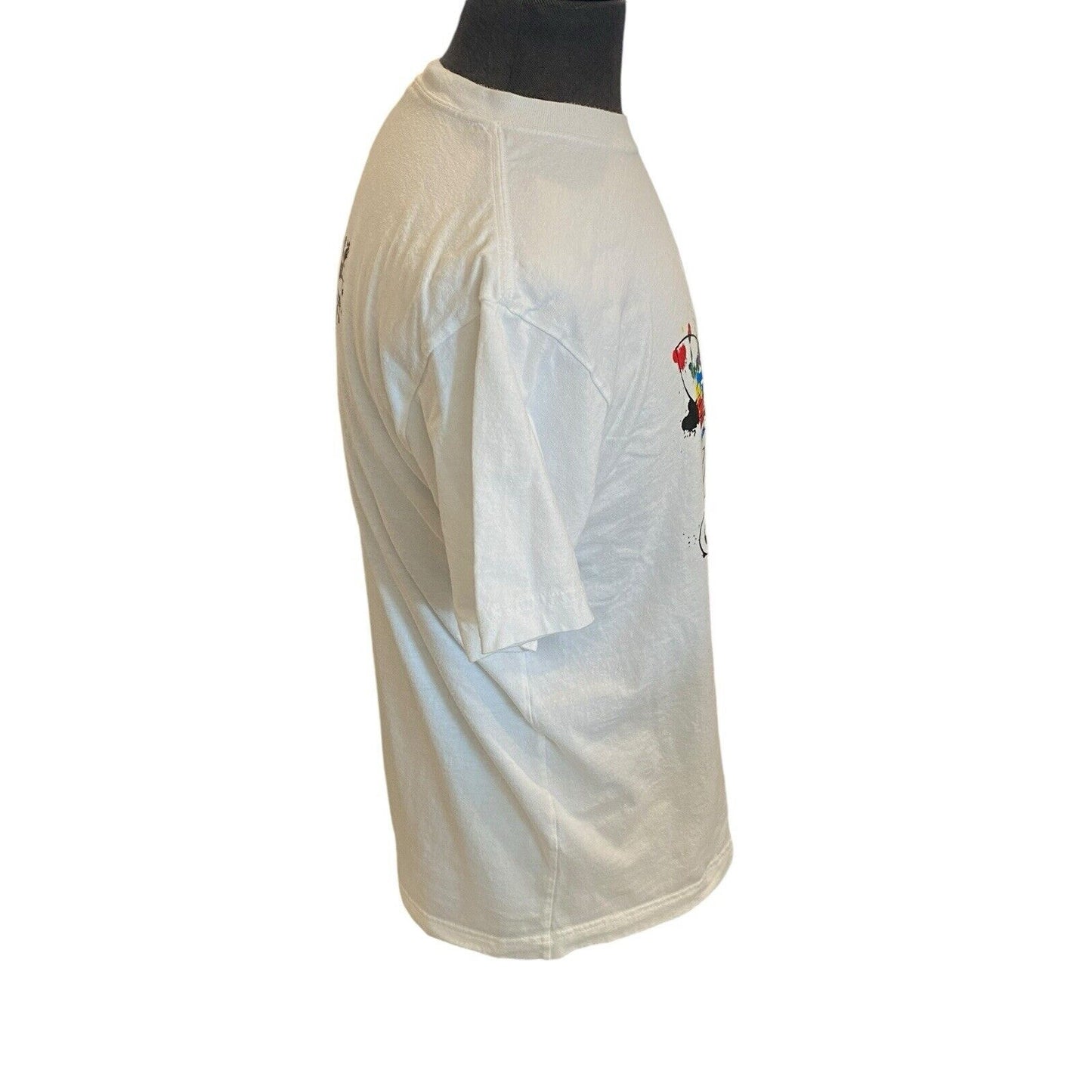 Size Medium Adidas Mens T Shirt White Logo Paint Splatter Design 80’s Y2K Style