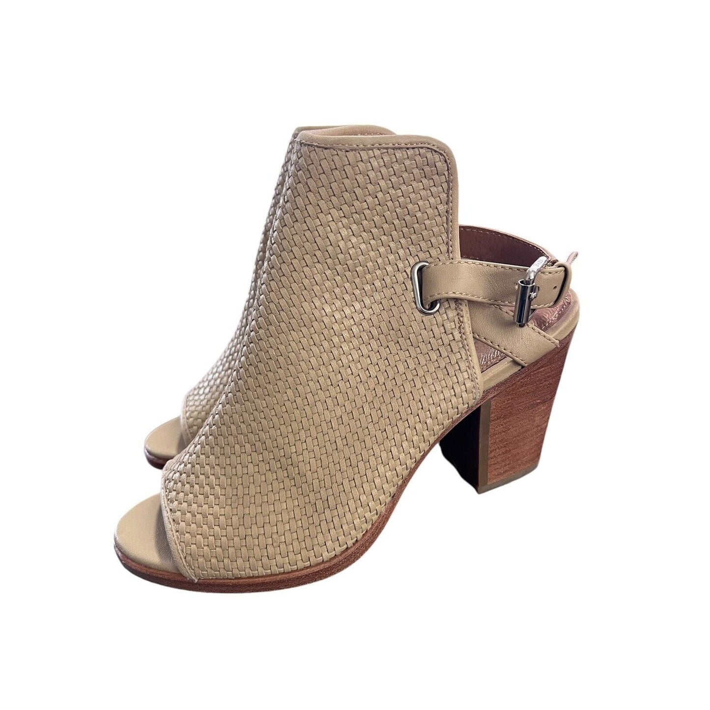 Frye Womens Woven Leather Slingback Open Toe Booties Boots Dani Lt Beige Size 9