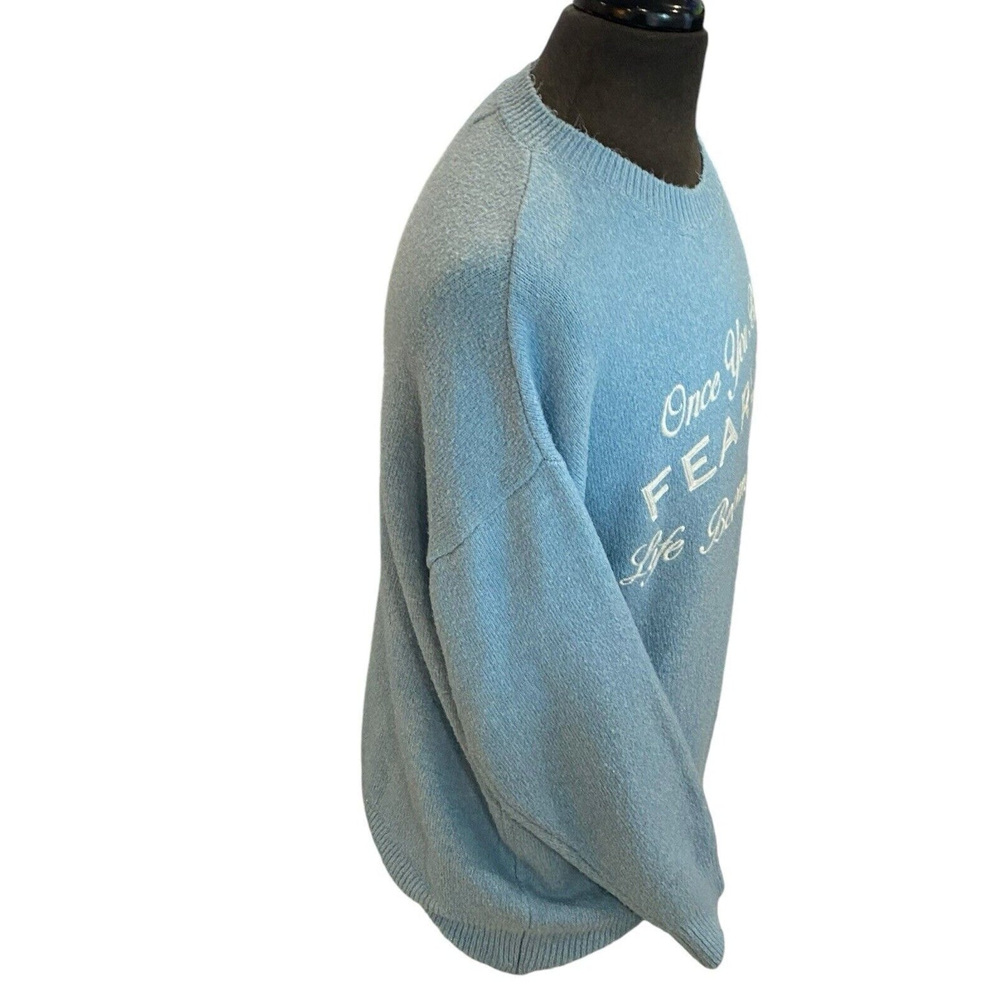 Size Medium Bershka Pulliver Sweater Blue White “once You Become Fearless…”