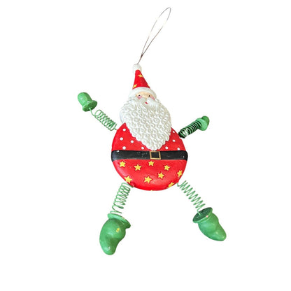 Santa Claus Spring Arm Carved Wood Christmas Ornament Holiday Painted
