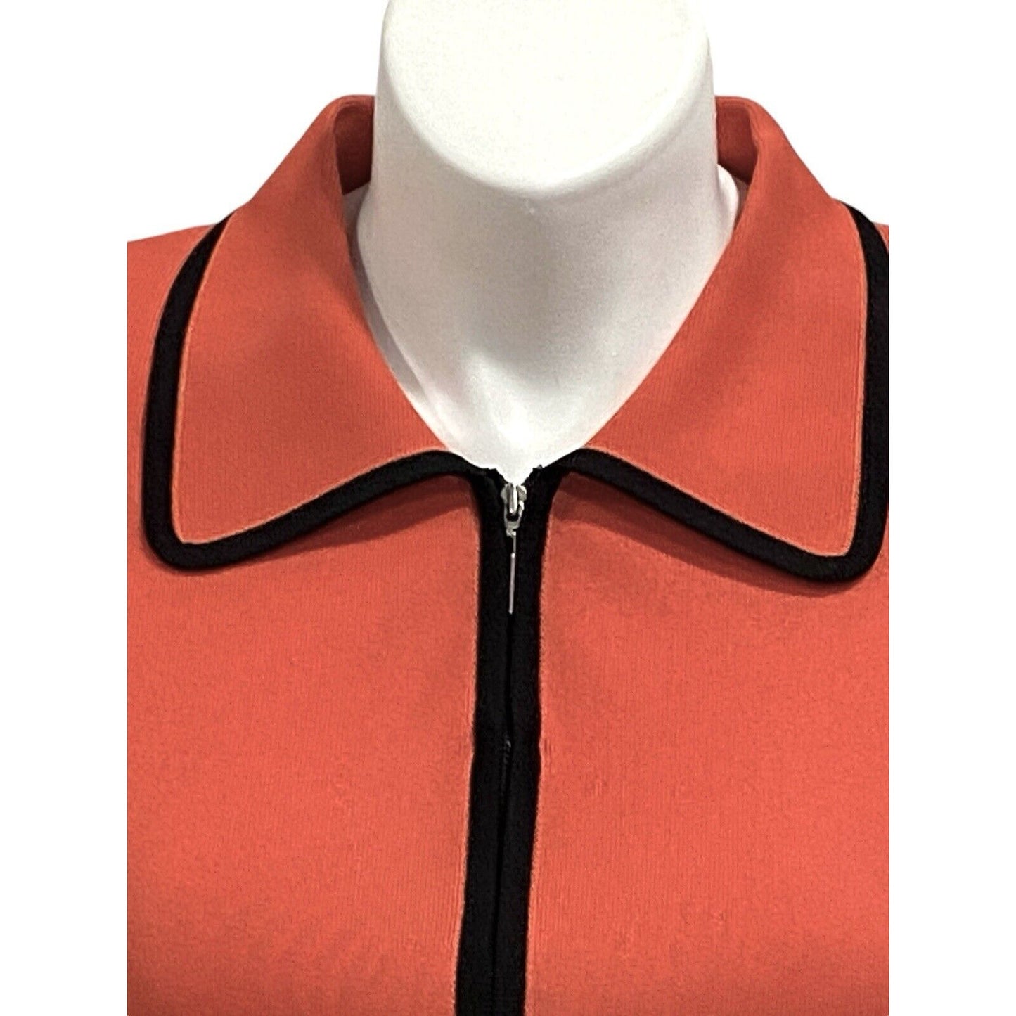 L Exclusively Misook Cardigan Jacket Women’s Coral Orange Zip Black Trim