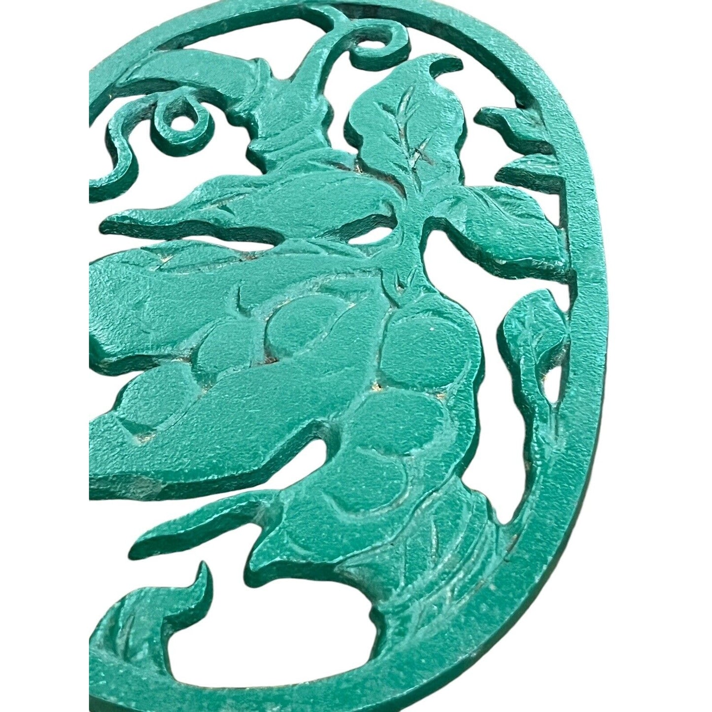 Vintage Green Cast Iron Peas Green Beans Kitchen Footed Trivet Taiwan