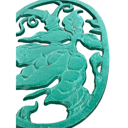 Vintage Green Cast Iron Peas Green Beans Kitchen Footed Trivet Taiwan